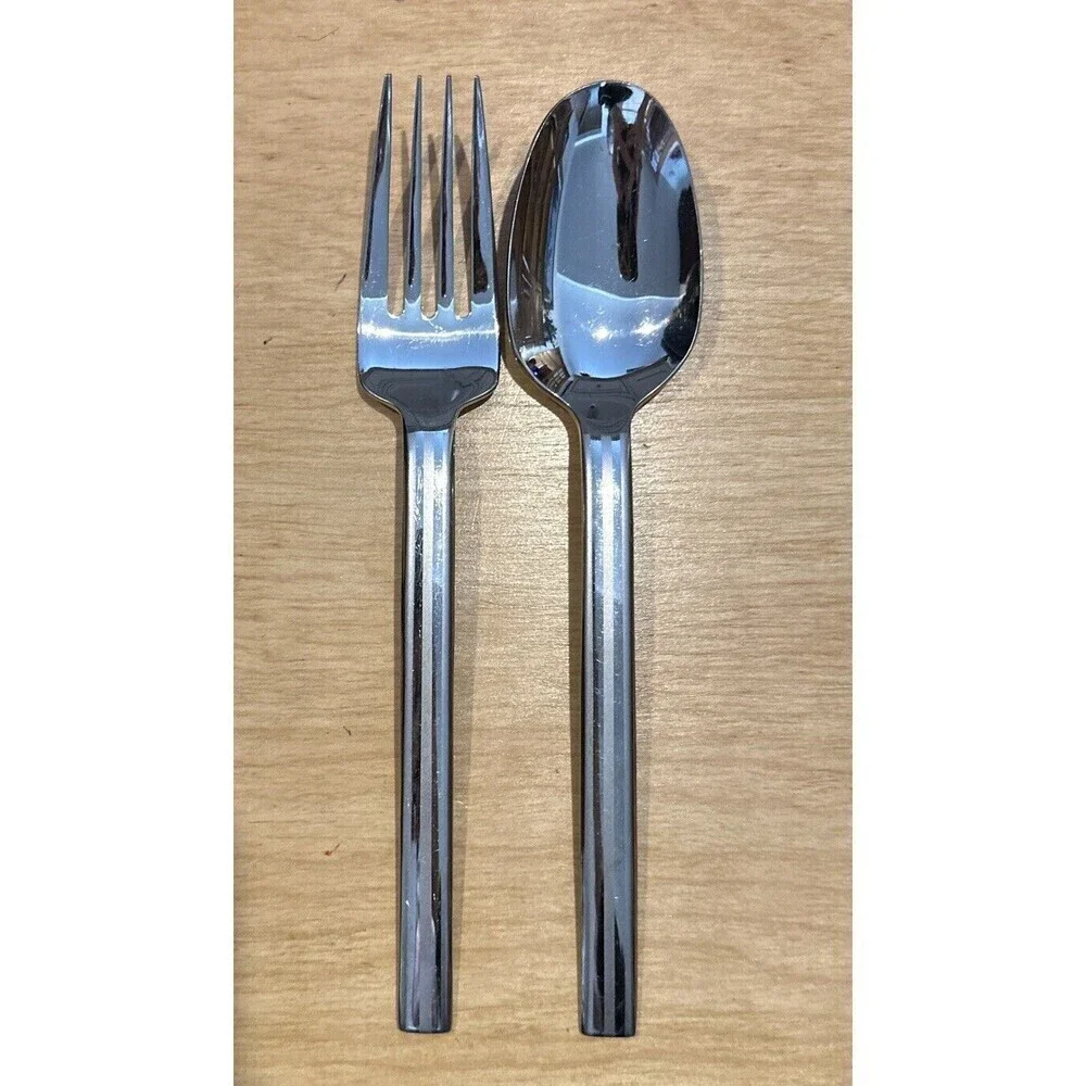Oneida ILLUMINA Glossy & Frosted Stripe Stainless Flatware Serving Fork Spoon